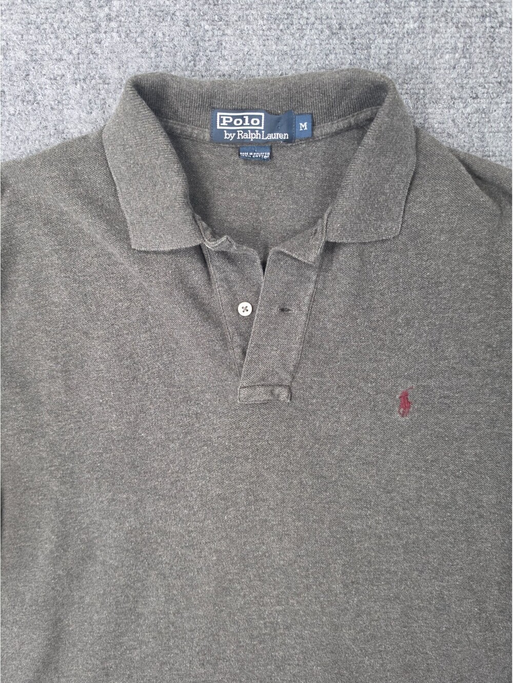 Polo Ralph Lauren Polo Shirt Mens M Gray 100% Cotton Burgundy Pony Classic